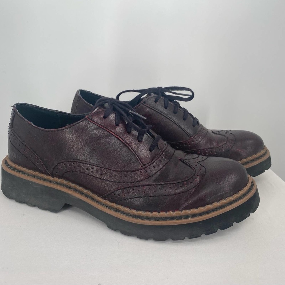 b.o.c. Burgundy Leather Wingtip Lace-Up Flats